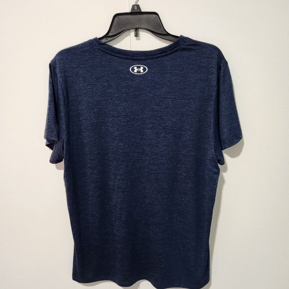 Under Armour NEW Women's V-neck Short Sleeve Blue Black Loose Work Out Shirt- XL - Picture 6 of 7